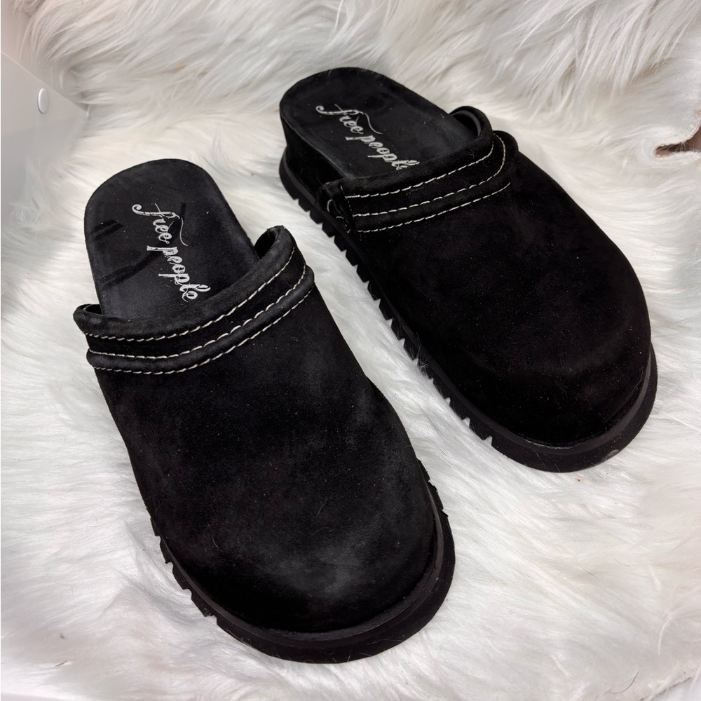 Free People Black Suede Mules